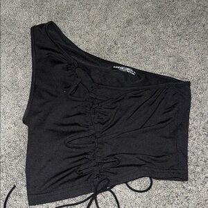 SHEIN Black Ruched One-Shoulder Top